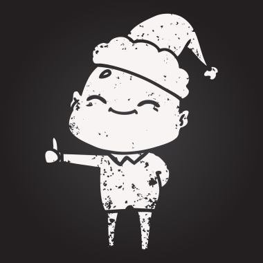 Tahta tebeşirle çizilmiş mutlu el çizimi Noel Baba şapkası takan kel bir adam bir insan tarafından çizilmiş.