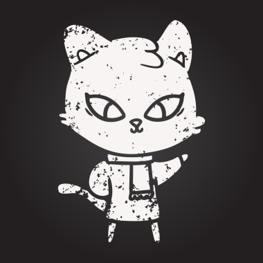 Bir insan tarafından çizilmiş kara tahta tebeşir şirin çizgi film kedisi.