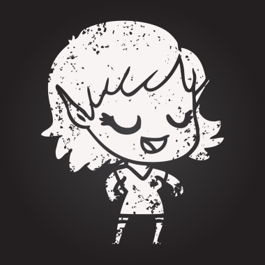 Karatahta tebeşirli mutlu elf kızı bir insan tarafından çizilmiş.