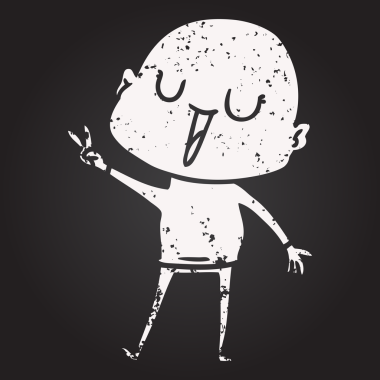 Kara tahta tebeşir mutlu çizgi film kel adam bir insan tarafından çizilmiş