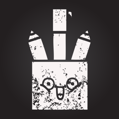 Tahta tebeşir, bir insan tarafından çizilmiş bir kalem tenceresinin karikatürü.