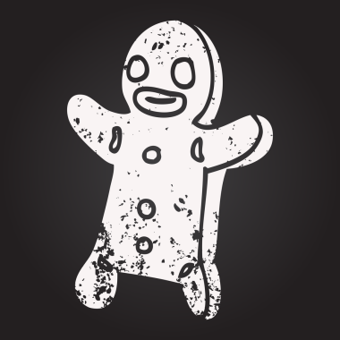 Kara tahta tebeşir, bir insan tarafından çizilmiş zencefilli kurabiye adam.