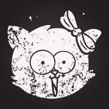 Kara tahta karikatür. Bir insan tarafından çizilmiş kedi suratı.