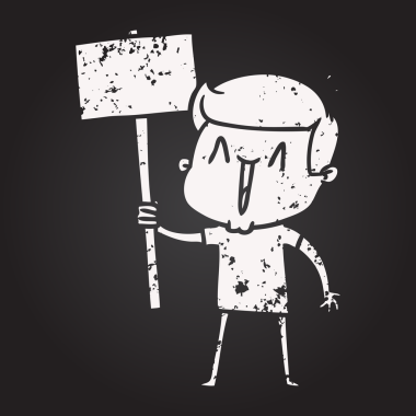 Tahta tebeşir karikatürü bir insan tarafından çizilmiş heyecanlı bir adam