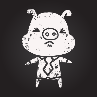 Karatahta tebeşir karikatür, gömlekli kızgın domuz ve bir insan tarafından çizilmiş kravat.