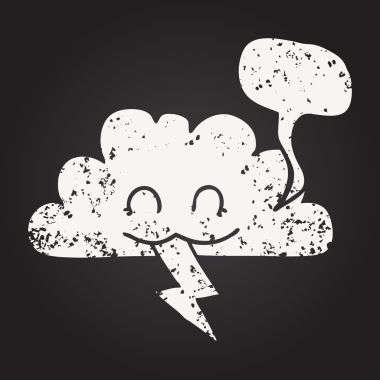 Tahta tebeşir serbest konuşma baloncuğu karikatür fırtına bulutu bir insan tarafından çizildi