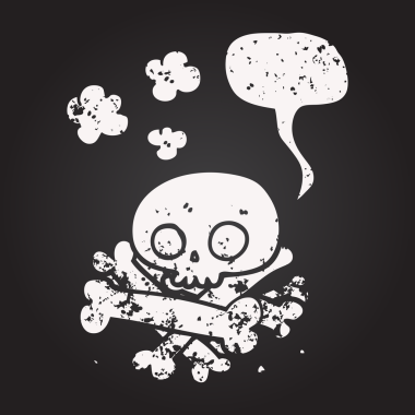 Tahta tebeşir serbest konuşma baloncuğu bir insan tarafından çizilmiş kemik yığını