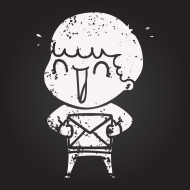 Karatahta tebeşir gülen bir karikatür adamı bir insan tarafından çizilmiş bir mektupla