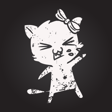 Bir insan tarafından çizilmiş kara tahta tebeşir çizgi film kedisi.