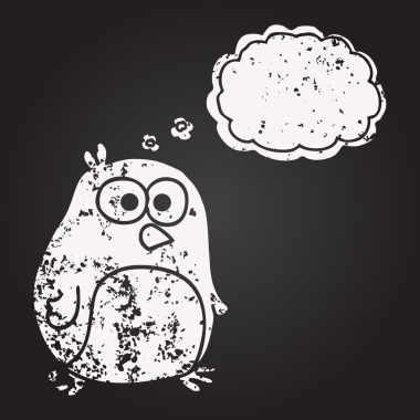 Tahta tebeşirle çizilmiş düşünce balonu pengueni bir insan tarafından çizilmiş.