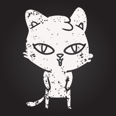 Bir insan tarafından çizilmiş kara tahta tebeşir çizgi film kedisi.