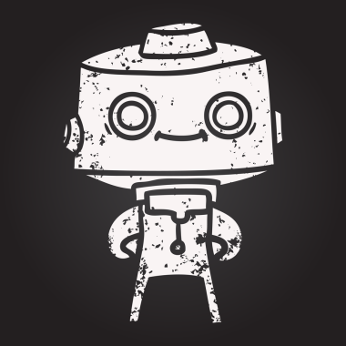 Bir insan tarafından çizilmiş kara tahta tebeşir çizgi film robotu.