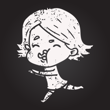 Karatahta tebeşir karikatür kızı bir insan tarafından çizilmiş.