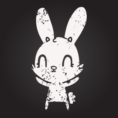 Bir insan tarafından çizilmiş kara tahta tebeşir şirin çizgi film tavşanı.