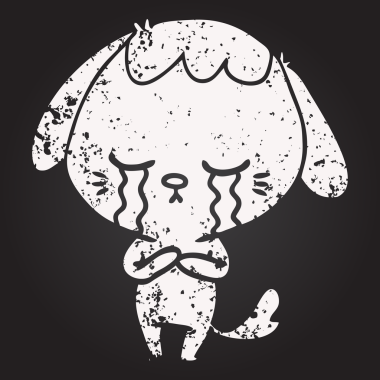 Bir insan tarafından çizilmiş karatahta karikatür ağlayan köpek.