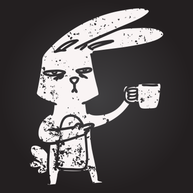 Bir insan tarafından çizilmiş kahveyle karatahta çizgi film tavşanı