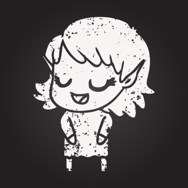 Karatahta tebeşirli mutlu elf kızı bir insan tarafından çizilmiş.