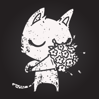 Karatahta tebeşir sakin çizgi film kedisi Bir insan tarafından çizilmiş çiçekler