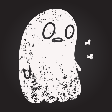 Tahta tebeşir, bir insan tarafından çizilmiş sevimli bir kawai hayaletinin çizimi.