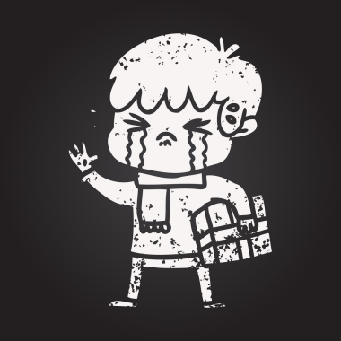 Bir insan tarafından çizilmiş kara tahta tebeşir ağlayan çocuk çizgi filmi.