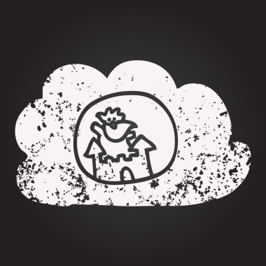 Karatahta tebeşirle insan tarafından çizilmiş karikatür tanrısı.