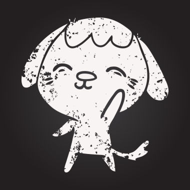 Bir insan tarafından çizilmiş karatahta mutlu çizgi film köpeği.