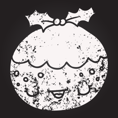 Karatahta tebeşir şirin bir karikatür noel pudingi bir insan tarafından çizilmiş.