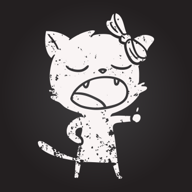 Bir insan tarafından çizilmiş kara tahta tebeşirle çizilmiş esneyen kedi.