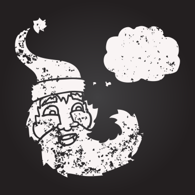 Tahta tebeşirle çizilmiş düşünce balonu Noel Baba 'sı bir insan tarafından çizilmiş.