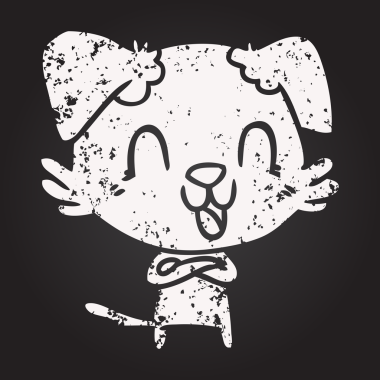 Karatahta tebeşir gülen çizgi film köpeği bir insan tarafından çizilmiş.