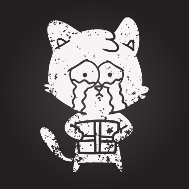 Bir insan tarafından çizilmiş kara tahta tebeşir çizgi film kedisi.