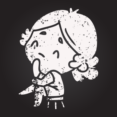 Tahta tebeşir, bir insan tarafından çizilmiş sevimli bir kawaii bayanın resimlerini çiziyor.