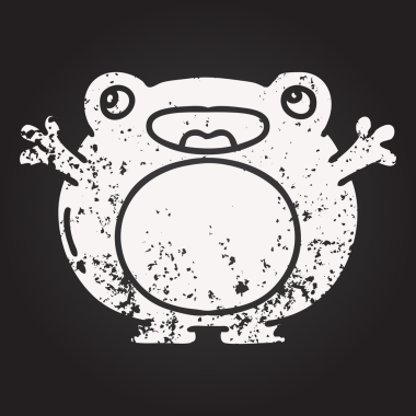 Bir insan tarafından çizilmiş şirin, mutlu bir kurbağanın karatahta karalaması.