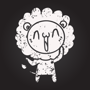 Karatahta tebeşirle çizilmiş mutlu çizgi film aslanı.