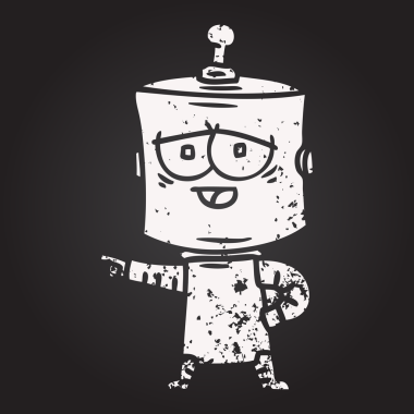 Bir insan tarafından çizilmiş kara tahta tebeşir çizgi film robotu.