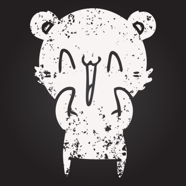 Bir insan tarafından çizilmiş kara tahta tebeşir mutlu ayı çizgi filmi.