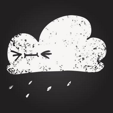 Karatahta tebeşiri çizen mutlu gri bulut bir insan tarafından çizildi