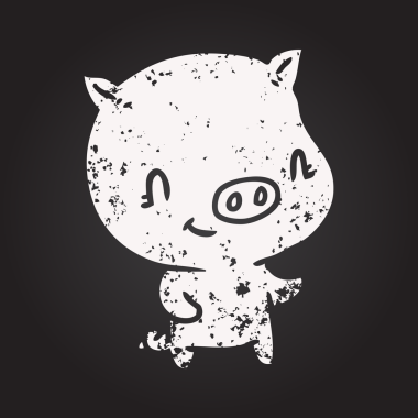 Bir insan tarafından çizilmiş kara tahta tebeşir şirin çizgi film domuzu.