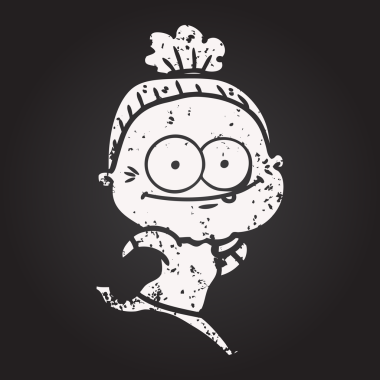 Kara tahta karikatür mutlu yaşlı kadın bir insan tarafından çizilmiş.