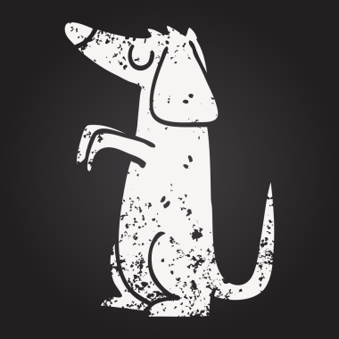 Karatahta tebeşir çizimi bir insan tarafından çizilmiş iyi huylu bir köpek