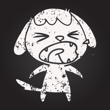 Kara tahta tebeşirle çizilmiş şirin köpek havlaması bir insan tarafından çizilmiş.