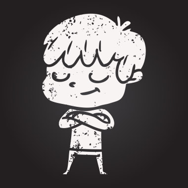 Bir insan tarafından çizilmiş kara tahta tebeşir çizgi filmi mutlu çocuk