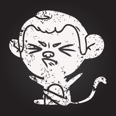 Bir insan tarafından çizilmiş karatahta karikatür kızgın maymun.