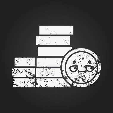 Tahta tebeşir, bir insan tarafından çizilmiş bozuk paraların karikatürü.