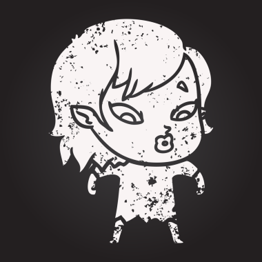 Tahta tebeşir. Bir insan tarafından çizilmiş şirin vampir kız.