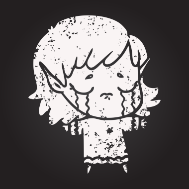 Bir insan tarafından çizilmiş karatahta karikatür ağlayan elf kızı.