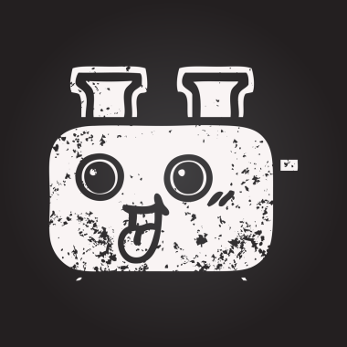 Tahta tebeşir, bir insan tarafından çizilmiş bir tost makinesinin karikatürü.