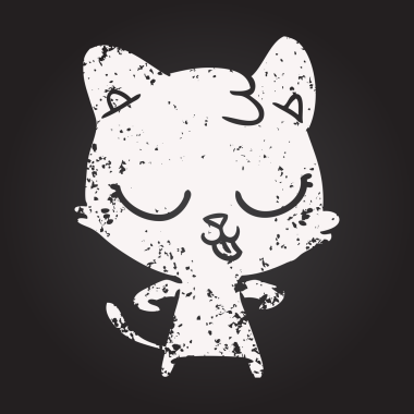 Bir insan tarafından çizilmiş kara tahta tebeşirli mutlu çizgi film kedisi.