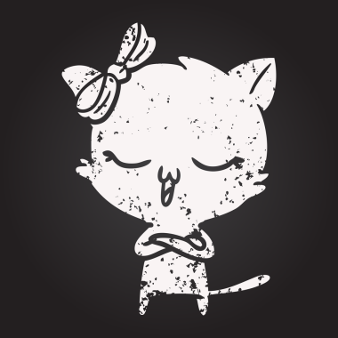 Karatahta tebeşir çizgi film kedisi. Başında bir insan resmi var.