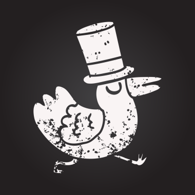 Bir insan tarafından çizilmiş kara tahta tebeşir, komik çizgi film kuşu.